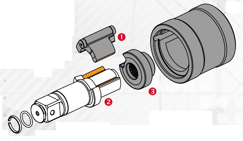 Rocking dog clutch (pinless or double) impact wrench diagram